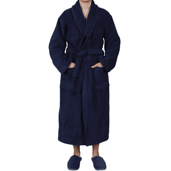 Felux Natural Luxury Bathrobes, 100% Turkish Natural Cotton, Unisex, High Absorbent and Soft, Hotel and SPA Comfort (Medium/Large-Navy)
