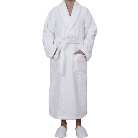 Felux Natural Luxury Bathrobes, 100% Turkish Natural Cotton, Unisex, High Absorbent and Soft, Hotel and SPA Comfort (Medium/Large-White)