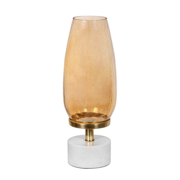 Fem Hurricane Candle Holder White Marble Base 17 Inch Gold Glass