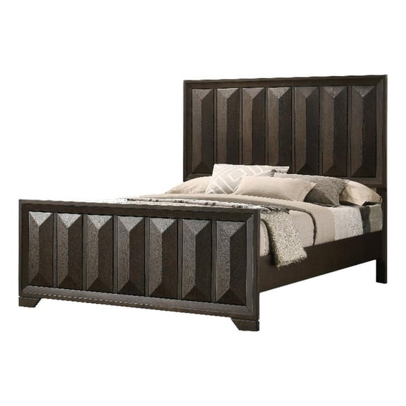 Fema King Bed-Vertical Facet Headboard and Footboard-Espresso Brown