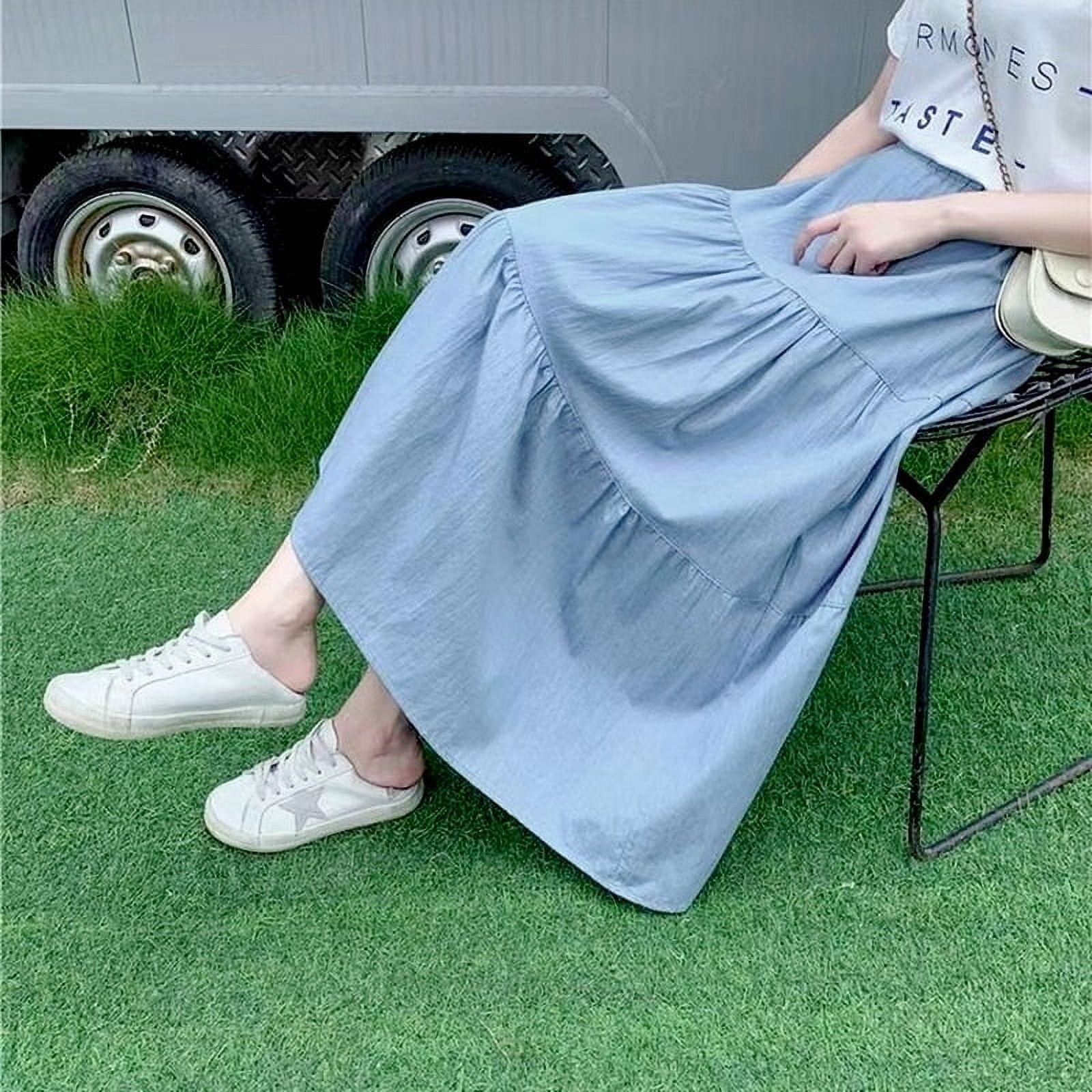 Female ALine Long Denim Skirt Pockets Women High Waist Midi Jeans