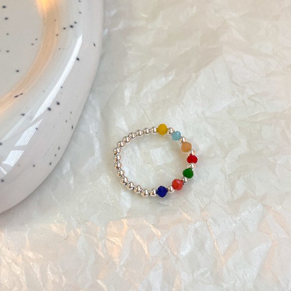 Womens Adjustable Crystal Beaded Ring Fashionable Design Elastic Copper Band Ring Plant Flower Ring Electroplated Jewelry Gift for Her Ins Ring