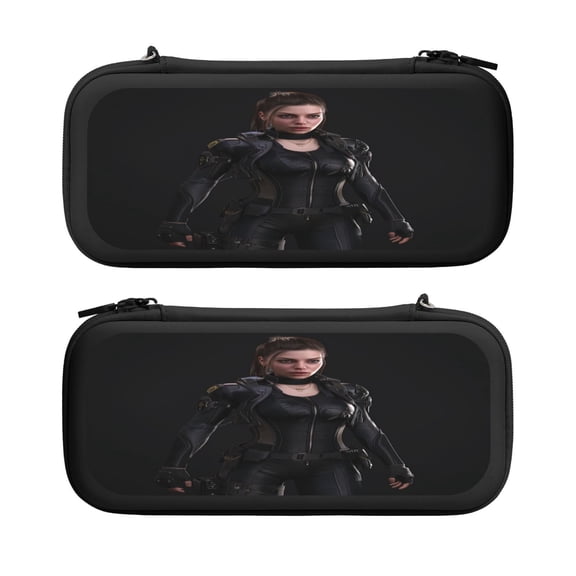 Female Agent (3), Carrying Case For Nintendo Switch & OLED Version, Eva Lightweight Shockproof Protective Pouch Case for Game Console & Accessories with 10 Game Card Slot & Wristband, Black