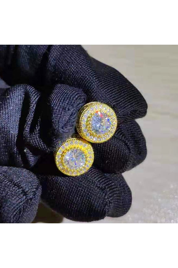 Female Austrian Crystal Round Earring White Gold Yellow Gold Color White Zircon Hip Hop Wedding Stud Earrings For Women Jewelry