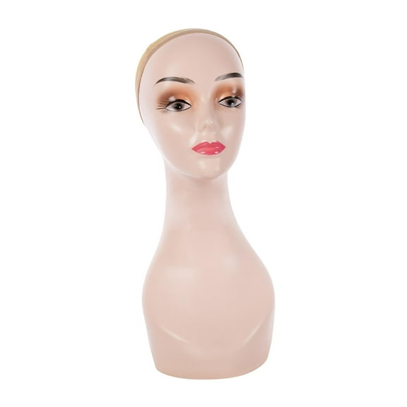 Female Bald Mannequin Head Display Model Long Neck with Makeup Professional 19inch Holder Manikin for Hairpieces s Making Styling Orange no Shoulder