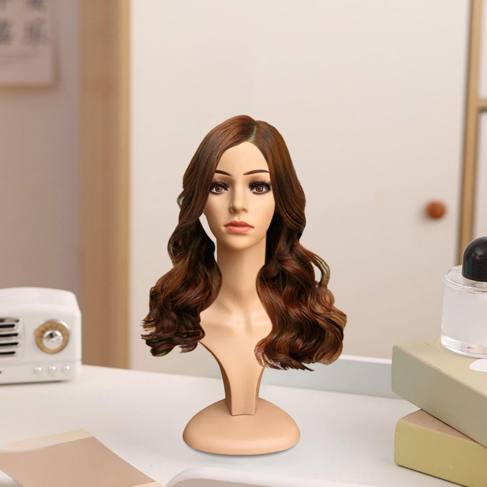 Female Bald Mannequin Head Women Manikin with Shoulder Portable Hairdressing Salon Model Holder for Necklaces Headscarves
