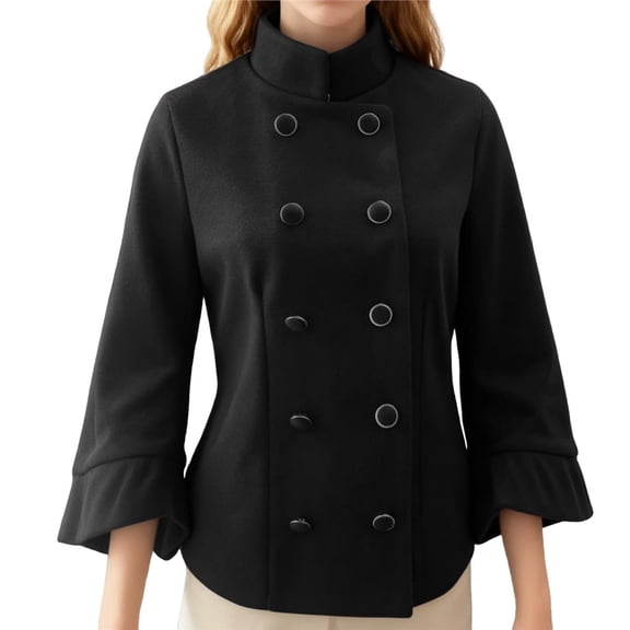 Female Batwing Sleeve Ponchos Pea Coat Wool Stand Collar Jacket Cropped Overcoat Black S