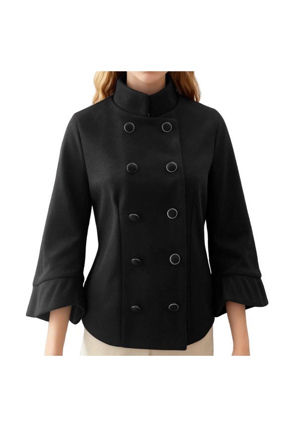 Female Batwing Sleeve Ponchos Pea Coat Wool Stand Collar Jacket Cropped Overcoat