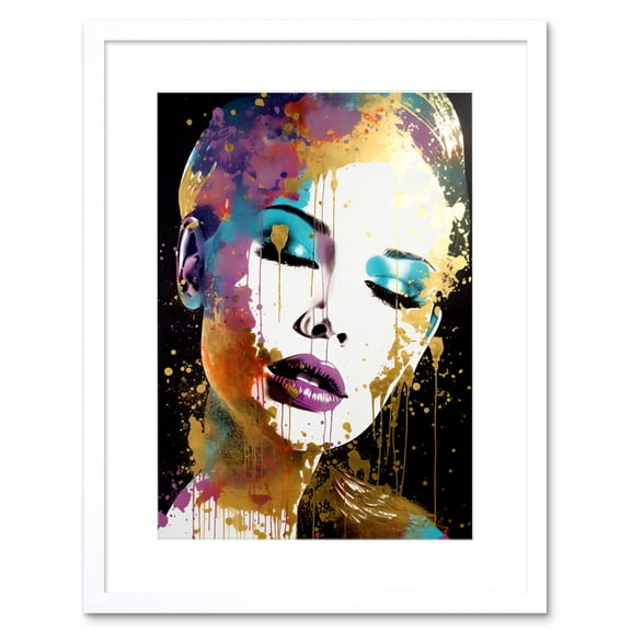 Female Beauty Portrait Glam Aesthetic Gold Purple Blue Picture Teen Room Artwork Framed Wall Art Print 9X7 Inch