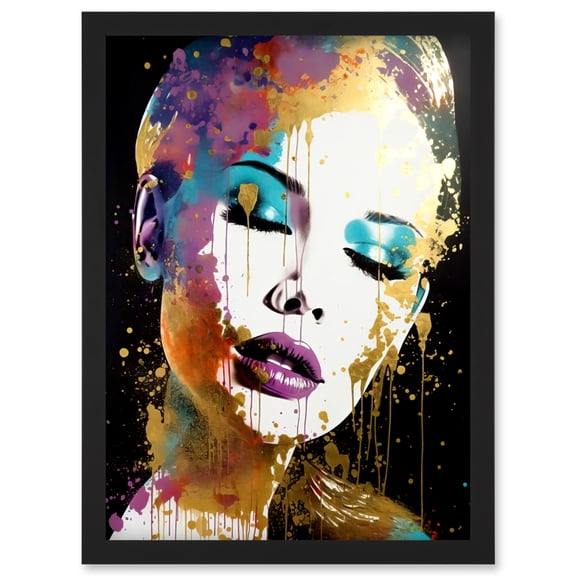 Female Beauty Portrait Glam Aesthetic Gold Purple Blue Picture Teen Room Artwork Framed Wall Art Print A4