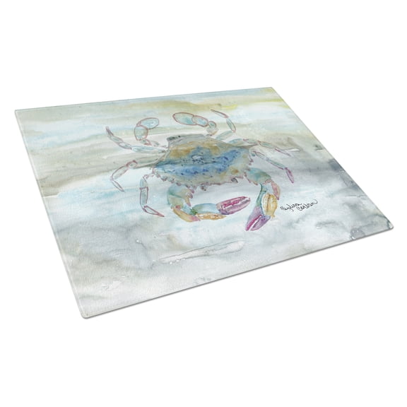Female Blue Crab Watercolor Glass Cutting Board Large
