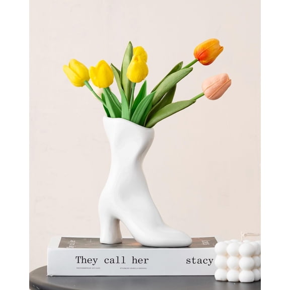 Female Boot Vase, Nordic Modern Ceramic Flower Vase for Home Decor, Table Centerpiece, Olive Plant, Wedding, Living Room, Bookshelf, Office, Modern Home, Entryway, Console (White)