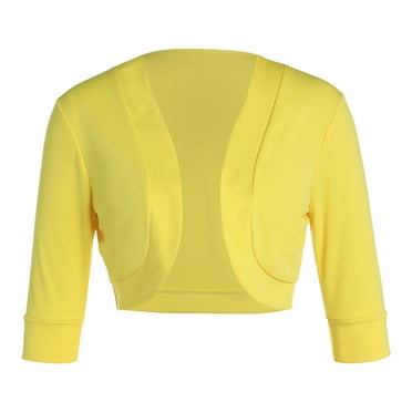 Female Cardigan Coat, Solid Color Long Sleeve Short Jacket Crop Tops for Spring Fall, Yellow/Purple/White/Black/Red