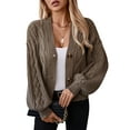 thumbnail image 1 of Female Cardigan Sweaters Cable Knit Crochet Fall Jackets Button Up Chunky Trendy Outfits Camel Color S, 1 of 10