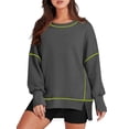 thumbnail image 1 of Female Casual Crewneck Sweatshirts Long Sleeve Oversized Trendy Contrast Stitching Fall Pullover Blouse Dark Grey L, 1 of 8
