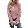 thumbnail image 1 of Female Casual Pullover Loose Bows Solid Color Round Neck Trendy Knit Long Sleeve Sweater Pink XL, 1 of 10