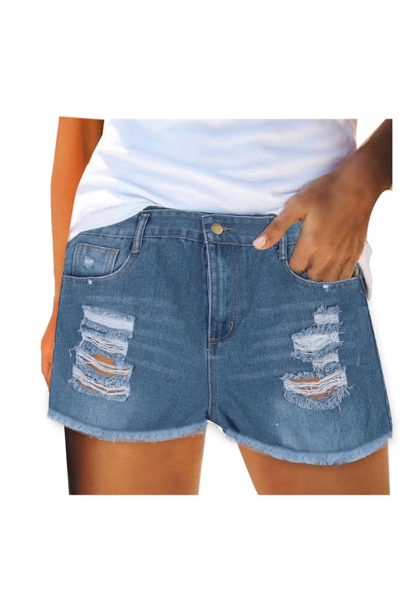 Female Casual Sports Shorts Women Summer Pants Jeans High Waist Slim Hole Shorts Pants