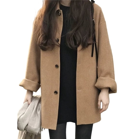Female Casual Thicken Wool Blend Coat Camel Color XL