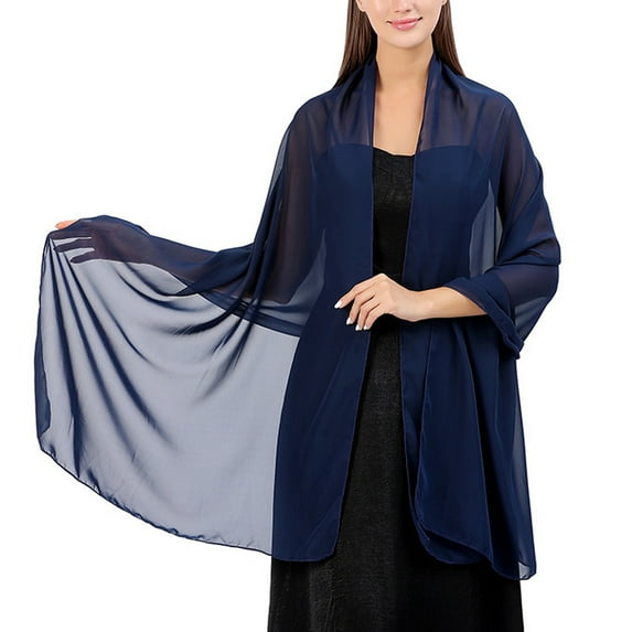 Female Chiffon Shawl Wraps Party Evening Dress Scarf,Navy blue