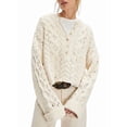 thumbnail image 1 of Female Chunky Cable Crop Sweater Pullover Casual Half Button Flared Long Sleeve Jumper Pullovers Apricot M, 1 of 9