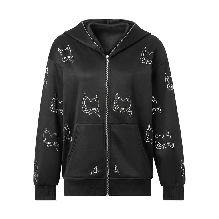Cat Print Long Sleeve Hooded Loose Hoodies Cat Print Long Sleeve Hooded Loose Hoodies