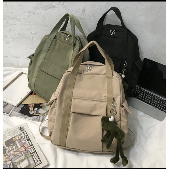 Female College Student Backpack High School Large Capacity Travel Canvas Backpack,Black