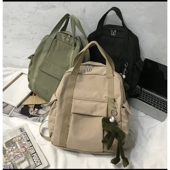 Female College Student Backpack High School Large Capacity Travel Canvas Backpack,Khaki