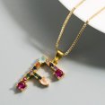 thumbnail image 1 of Female Colored Gemstone Necklace Gold-plated Copper With 26 English Letters Clavicle Chain, 1 of 3