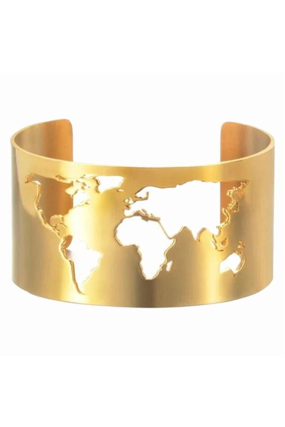 Female Creative Cutting Personality Fashion Hollowed-out World Map Open-ended Bracelet