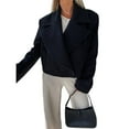 thumbnail image 1 of Female Crop Pea Coat Wool Blend Office Work Lapel Collar Short Winter Jacket Trench Coat, 1 of 7