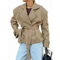 thumbnail image 1 of Female Cropped Trench Coat Casual Double Breasted Short Jacket Fall Fashion Outerwear with Belt Khaki S, 1 of 9