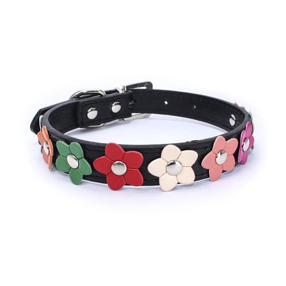 Female Dog Collars for Medium Dogs, Fancy Pretty Colorful Floral Blue Faux Leather Cute Flower Puppy Collar for Xs Small Medium Breed Pet Female Dogs Tiny Cats