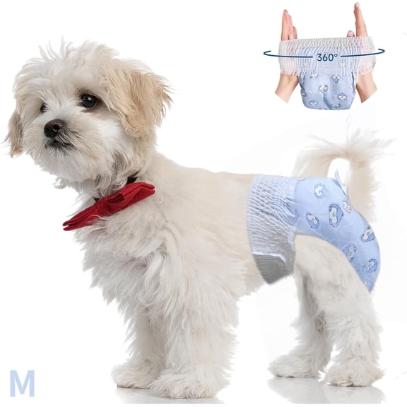 Female Dog Diapers, 10 Count Disposable Stretchy Diapers for Female Dog, Pulled Up Diaper for Dogs, Super Absorbent Leak-Proof Puppy Diapers for Doggy in Heat Period(M)