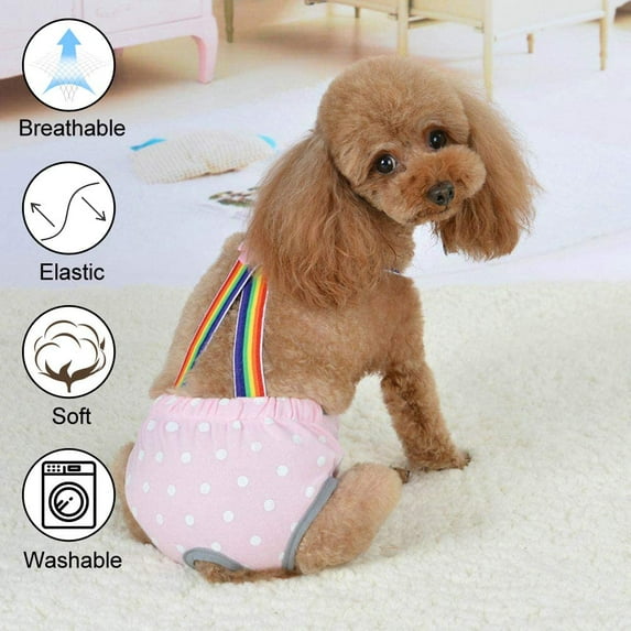 Female Dog Diapers, Reusable Washable Pet Sanitary Pants, Elastic Suspender with Adjustable Button and Polka Dots Print for Small and Medium Girl Doggy