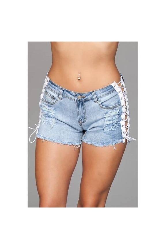 Female Double Up Shorts, Light Blue - Medium