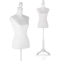 Female Dress Form Mannequin Torso, Clothes Display Mannequin with Wooden Tripod Base Stand Adjustable 52-67 Inch for Sewing Dressmakers Dress Jewelry Display, White