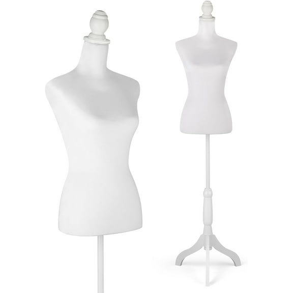 Female Dress Form Mannequin Torso, Clothes Display Mannequin with Wooden Tripod Base Stand Adjustable 52-67 Inch for Sewing Dressmakers Dress Jewelry Display, White