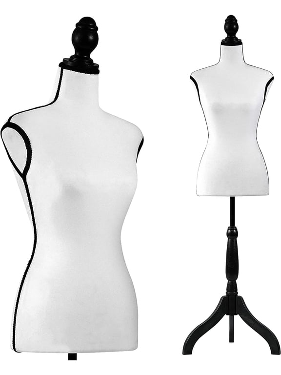 Female Dress Form Mannequin Torso Display Mannequin Body with Adjustable Tripod Stand for Clothing Dress Jewelry Display (White)