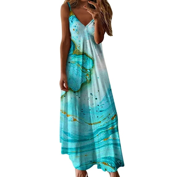Female Dress Sleeveless V Neck Printed Loose Plus Size Bohemian Style Lady Clothes Spring Summer Vacation Fashion Casual Beach Daily Dresses