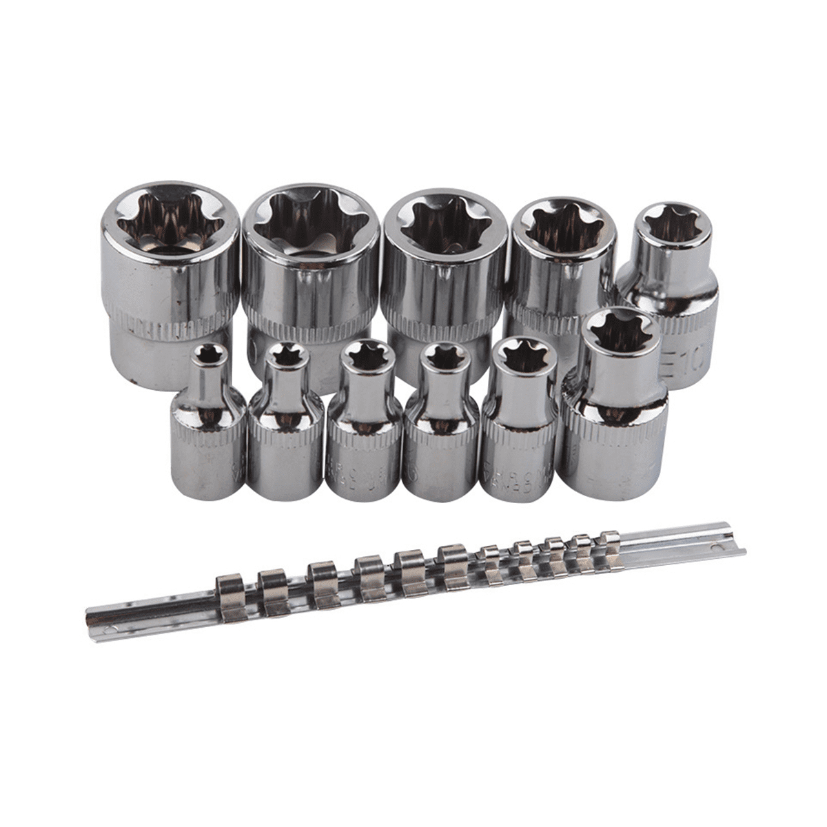 Female E-TORX Star Socket Set with Rail 11 Pcs External E4 - E20 Torque ...