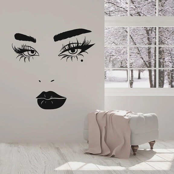 Female Face Wall Decal Eyelash Lips Cosmetic Beautiful Lady Vinyl Window Stickers Makeup Room Beauty Salon Interior Decor 42x43cm