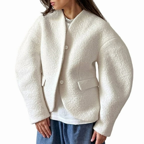 Female Fall Fashion Clothes Trendy Warm Casual Coats White M