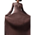 thumbnail image 1 of Female Fall Fashion Long Sleeve Maxi Dress Ribbed Knit Boat Neck Bodycon Casual Dresses Going Out Outfits Dark Brown S, 1 of 7