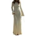 thumbnail image 1 of Female Fall Fashion Long Sleeve Maxi Dress Ribbed Knit Boat Neck Bodycon Casual Dresses Going Out Outfits White L, 1 of 6