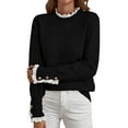 thumbnail image 1 of Female Fall Sweaters Lace Peplum Mock Neck Cozy Sweater Pullover Black L, 1 of 9