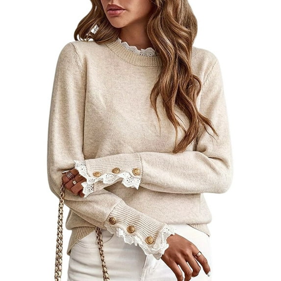 Female Fall Sweaters Lace Peplum Mock Neck Cozy Sweater Pullover Color M