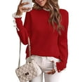 thumbnail image 1 of Female Fall Sweaters Lace Peplum Mock Neck Cozy Sweater Pullover Red S, 1 of 9