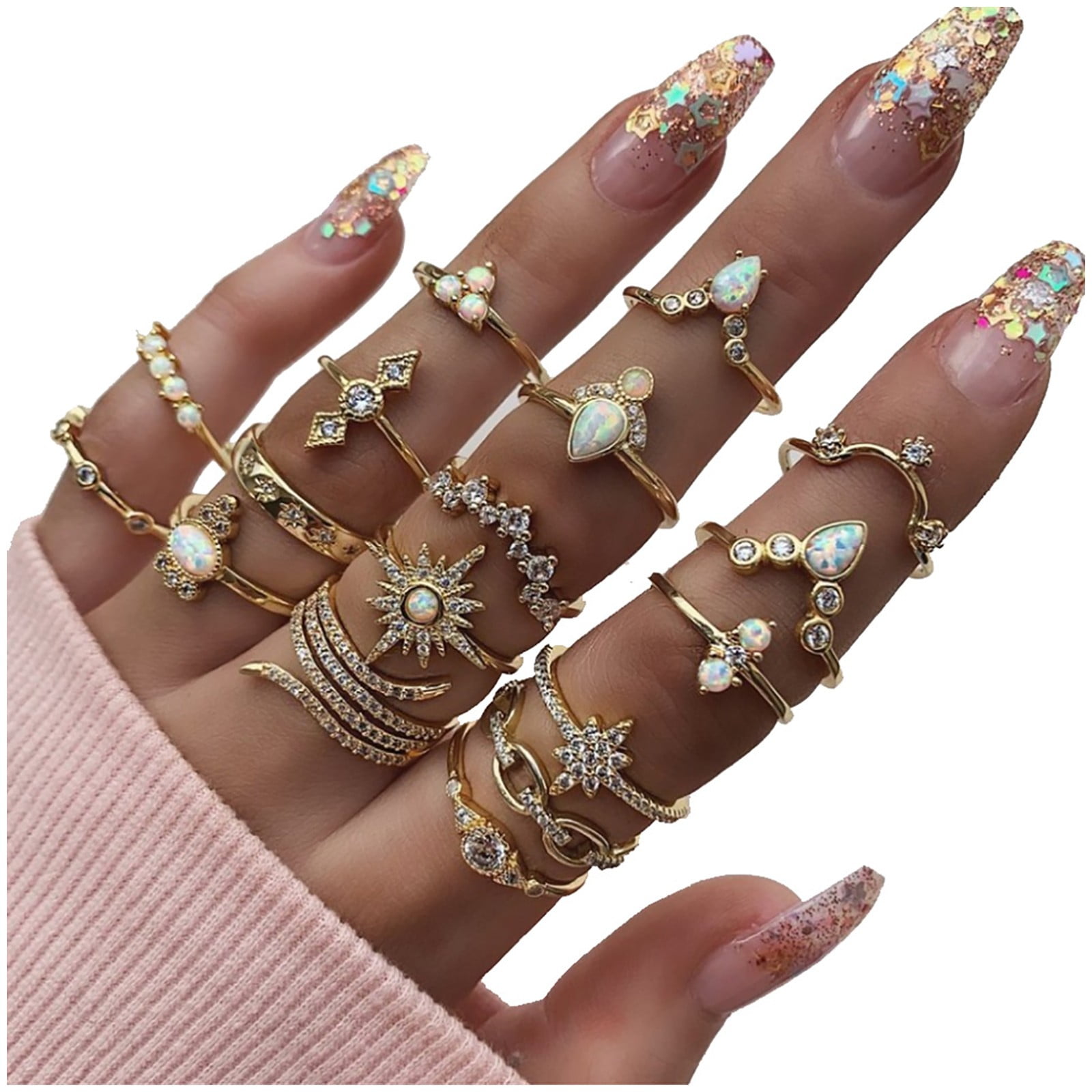 Female Fashion Gold Different Shapes Geometry Ring Set Fesvital Jewelry