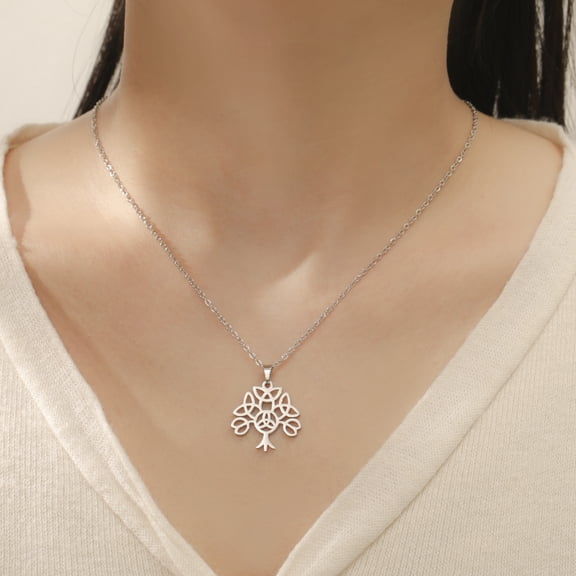 Female Fashion Simple Cut Flower Curly Lotus Tree Pendant Necklace