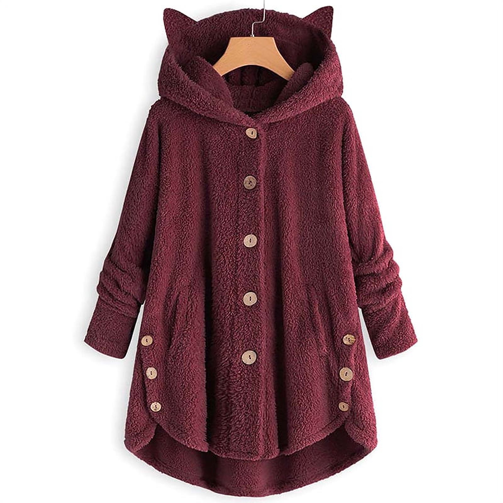 Female Faux Fur Coat Winter Warm Shearling Shaggy Jackets Button Tops for Women with Pockets - image 1 of 3